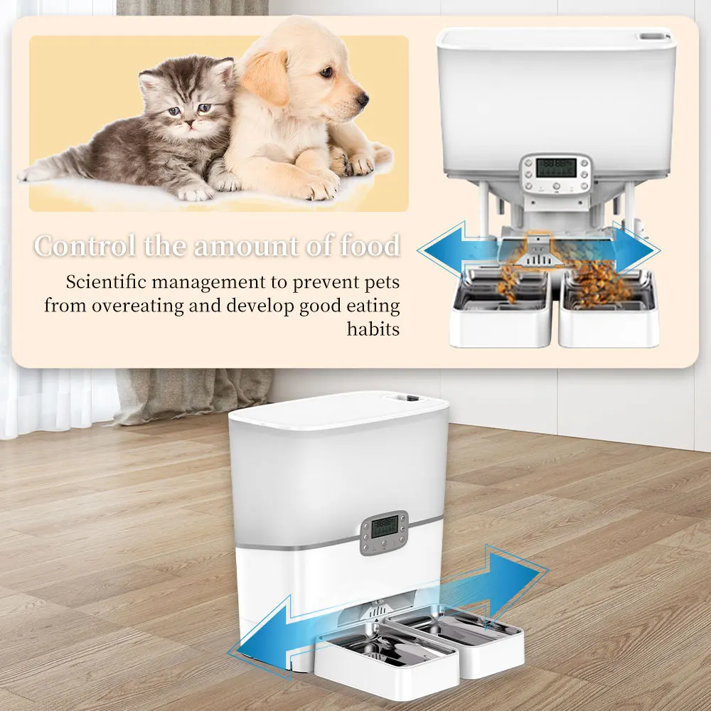 electronic auto smart wifi automatic dog cat pet feeders app dual double bowl for cat and dogs