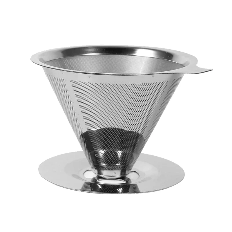 Metal Single Cup Manual Reusable Coffee Cone Filter Double Mesh Design Pour Dripper Paperless Slow Drip for Manual Brewing