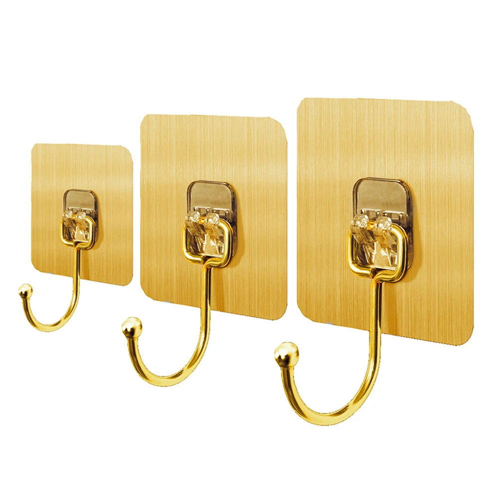 Amazon Hot Sale Brushed Wall Sticker Hook Removable Gold-Plated Strong Self Adhesive Plastic Hanging Clothes Keychain Towel Hook