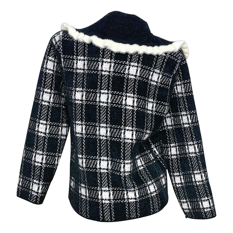 Wholesale womens spring autumn bomber jacket white black turn-down collar knit jacket