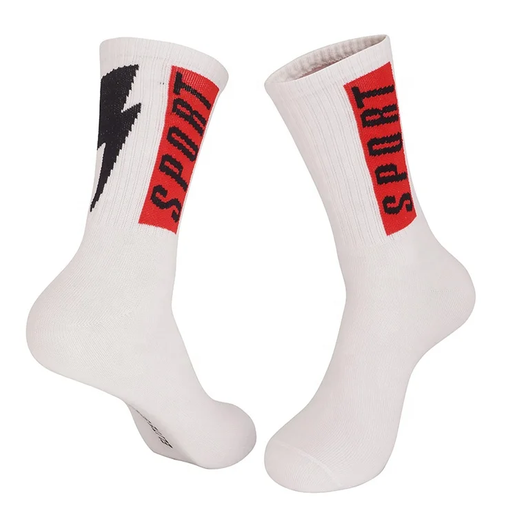 Designer casual jacquard knitted letter wholesale crew cotton brands socks funny sports custom crew socks men