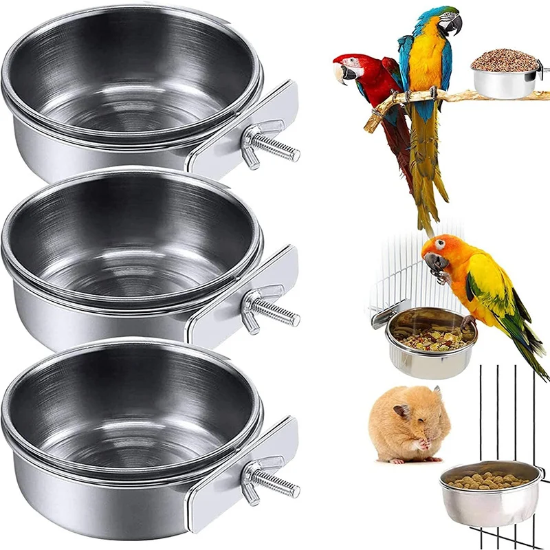 Stainless steel parrot Myna bird feeder against spilling water cup trough Pet supplies