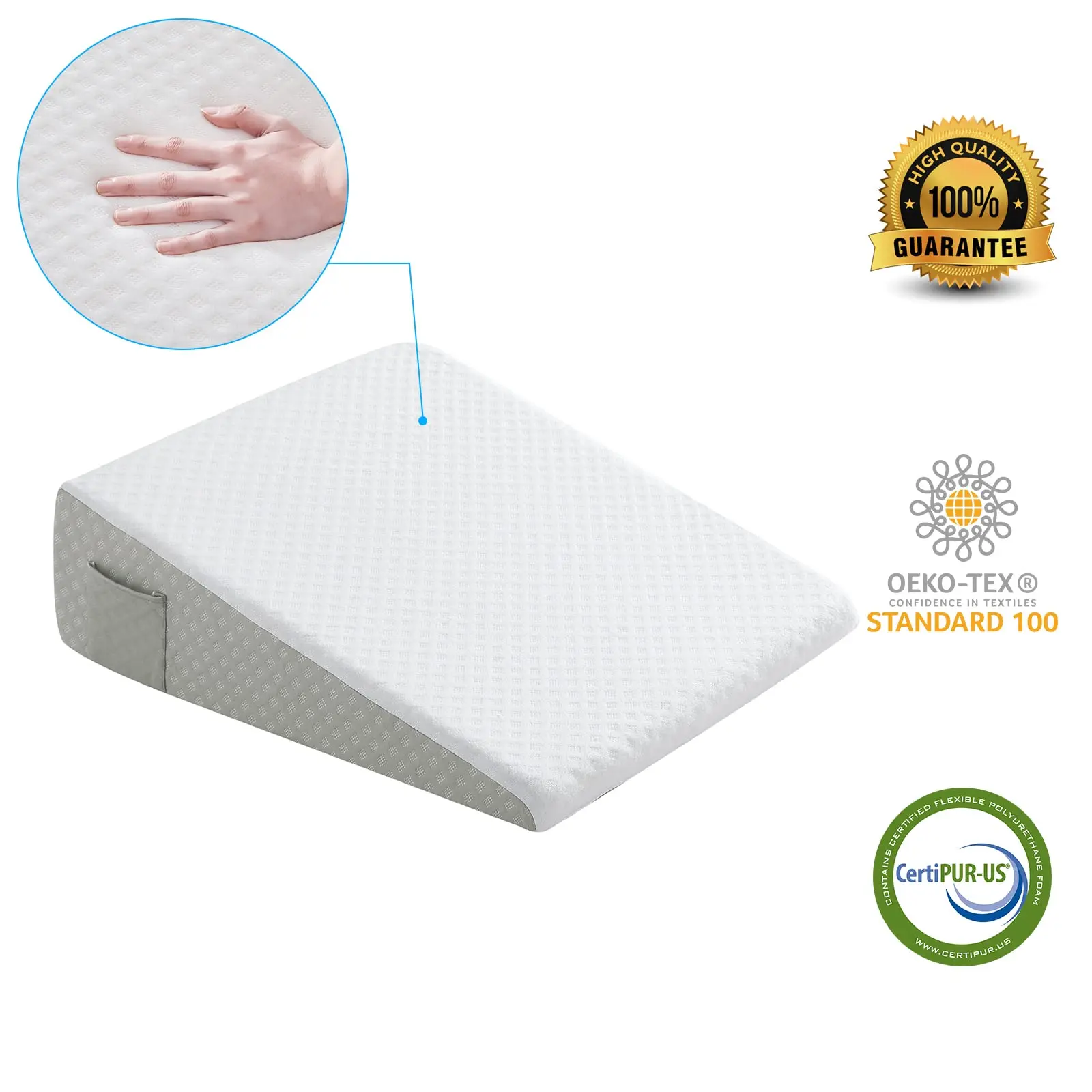7.5 Inches High Density Leg Elevation Memory Foam Core Gap Filler Pillow Headboard Bed Wedge Pillows with Side Pockets