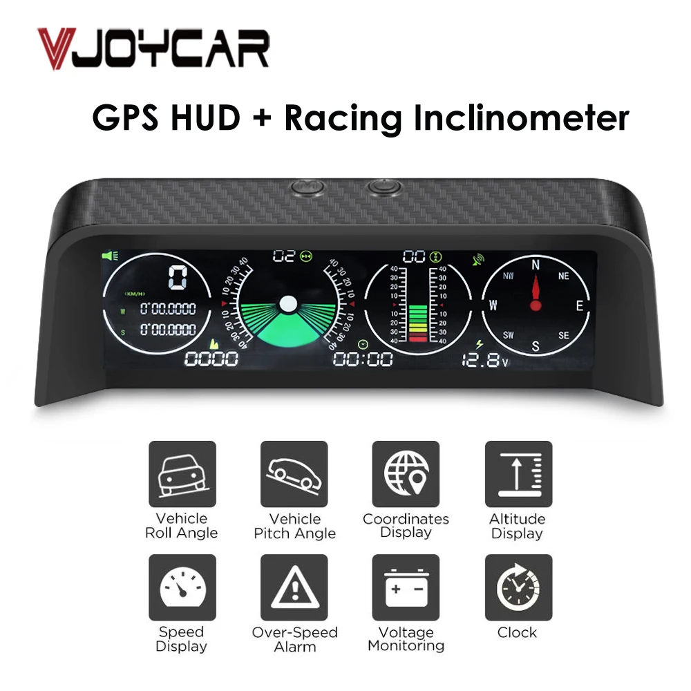 Vjoycar Auto Inclinometer Pitch Angle Alarm Off-road Latitude Longitude Display S90 Gps Slope Meter HUD