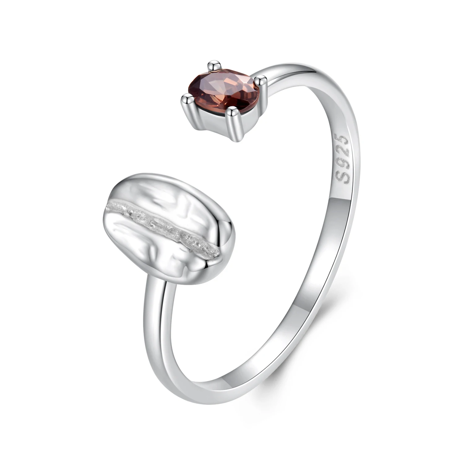 Pavé Setting CZ Silver-Plated Sterling Silver Open Ring Jewelry SCR1102-E Coffee Bean 5-Finger Open Ring