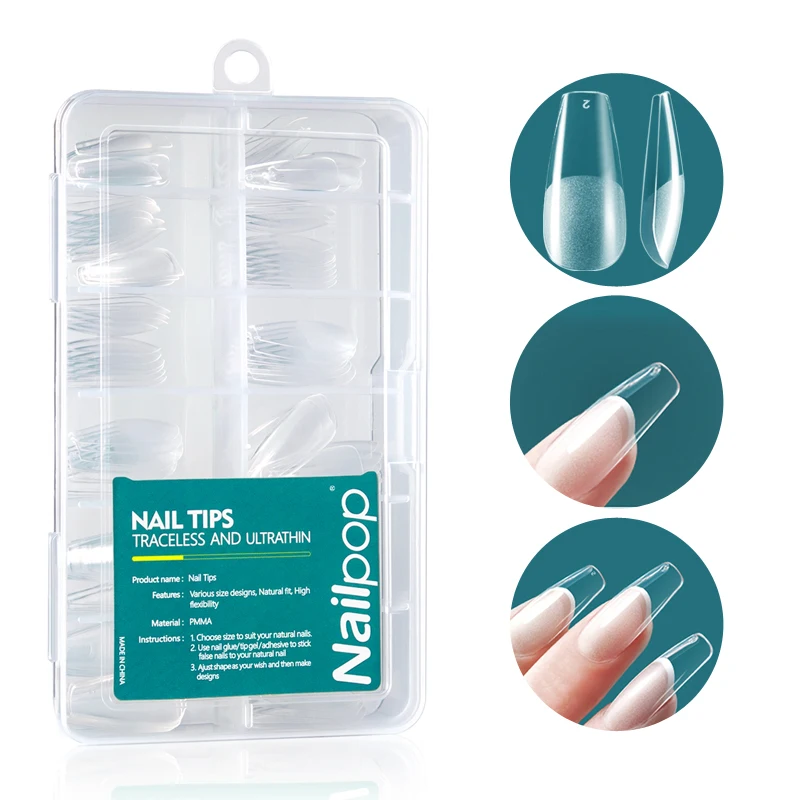 Nailpop акриловые ногти средней формы гроба 120 шт. Предварительно сформированные накладные наполовину матовые полное покрытие 12 размеров мягкие гелевые наконечники для ногтей