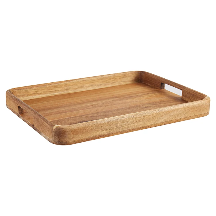 Wholesale Household Restaurant Rectangular Acacia Wooden Serving Tray for Coffee Drink Snack