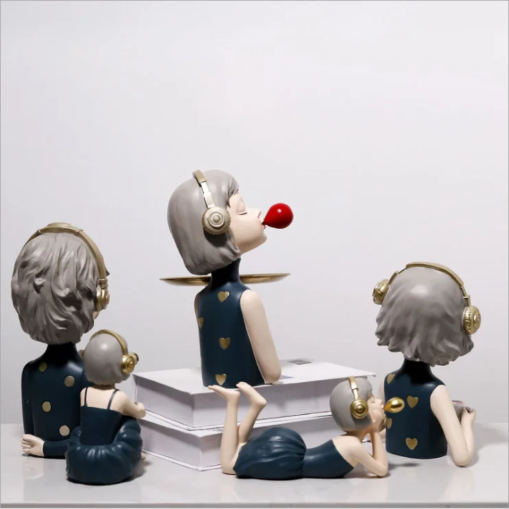 
Cute girl with headphone light luxury home desktop creative ceramic crafts ornaments for home decor 