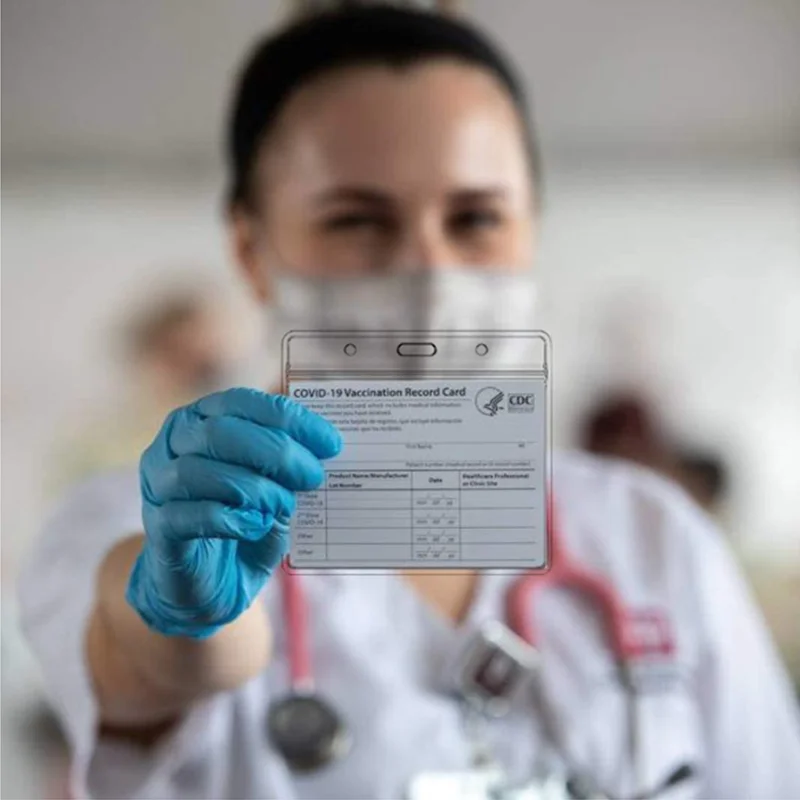 
Premium Vaccination Card Protector for Immunization Record or 4x3 Horizontal Badge ID Name Tag - Clear Vinyl Plas 