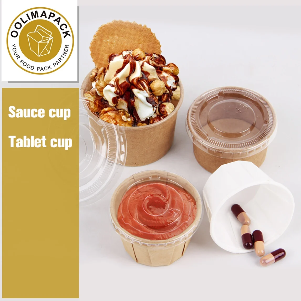 Compostable white kraft paper souffle 2oz portion cup for serving sauces, taste,samples, jello shots and dressings