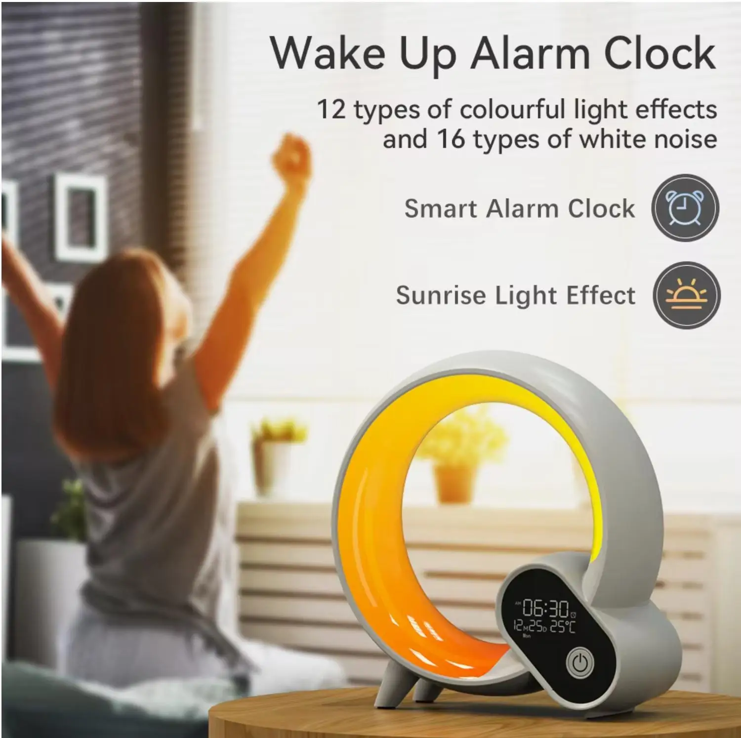 Q Shape Smart Sound Machine With Speakers Sunrise Wake Up Light 0 Brightness To 100 Smart Q Shape Wake Up Light Home Decor