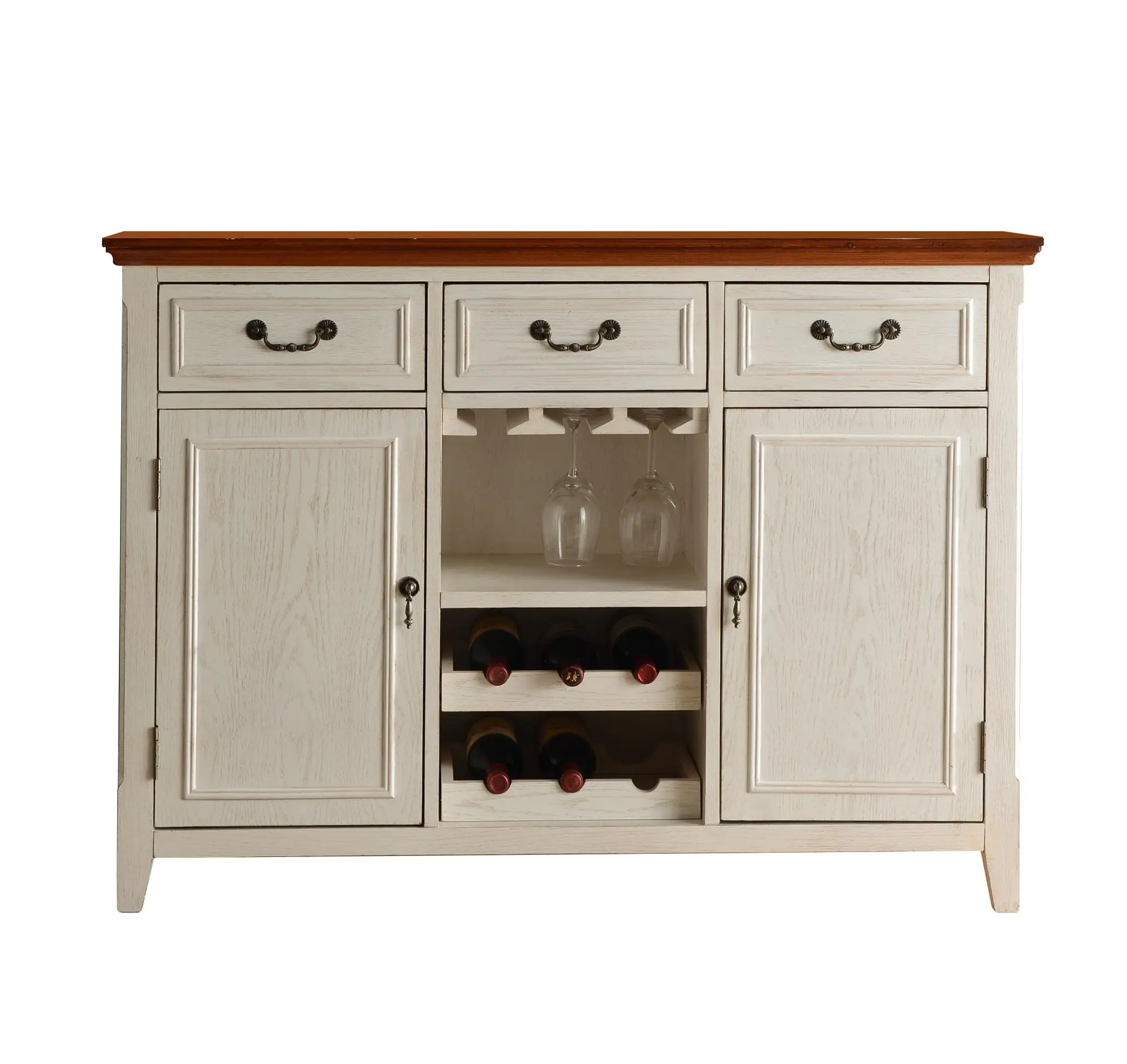 
Antique simple restaurant ark wood white control dinning cabinets with wine rack 