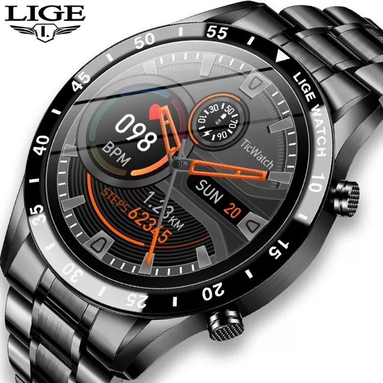 Luxury Brand Lige Mens Full Touch Screen Sports Fitness Watch Suitable For Android IOS Smartwatch