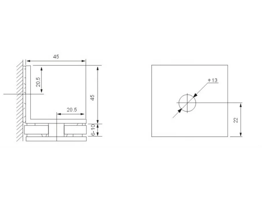Brush gold solid  brass 90 degree wall to glass shower bracket C003BR 45mm  glass clamp with straight edge
