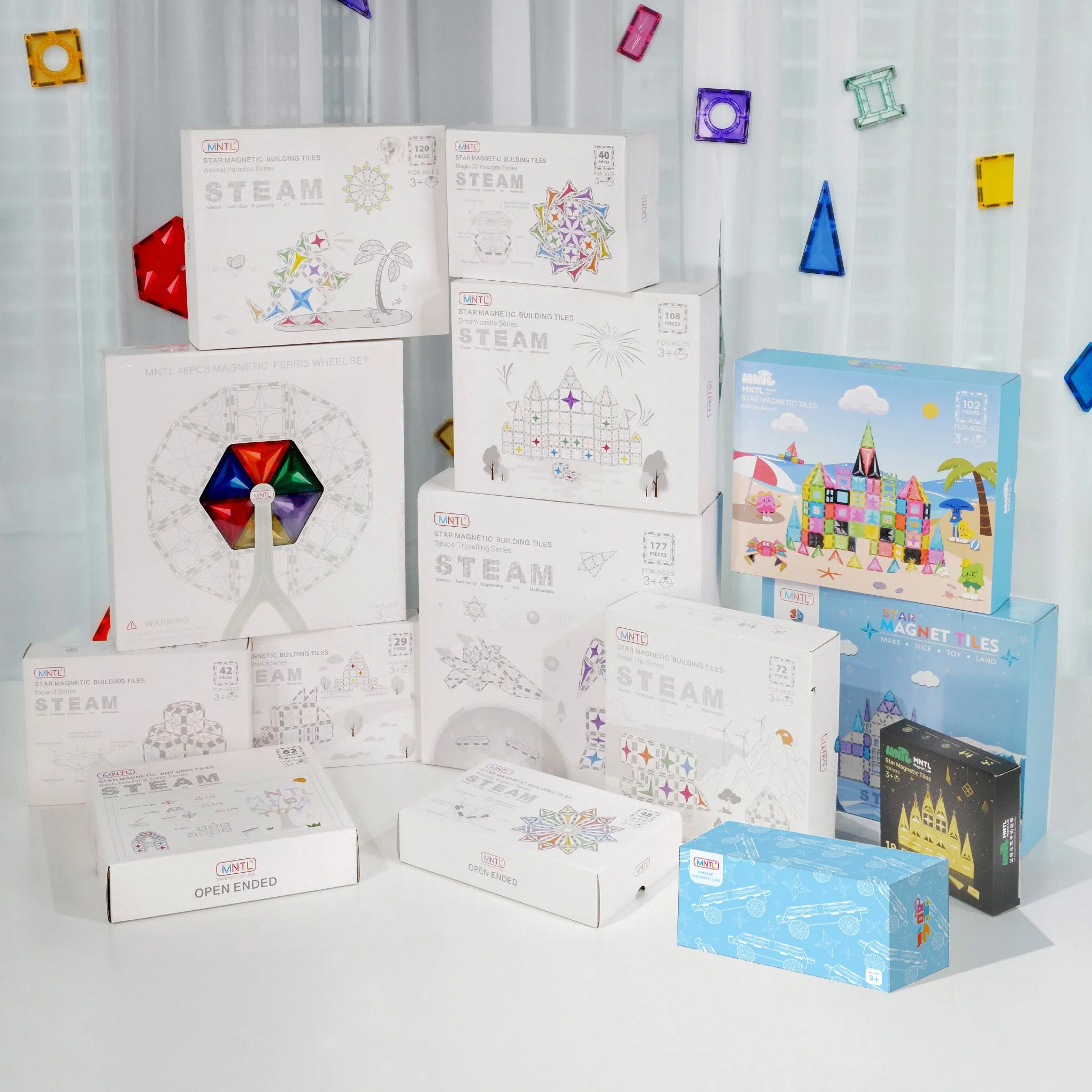 MNTL 62pcs DIY magnetic construction blocks montessori toys kids STEAM Educational magnetic building tiles for kids