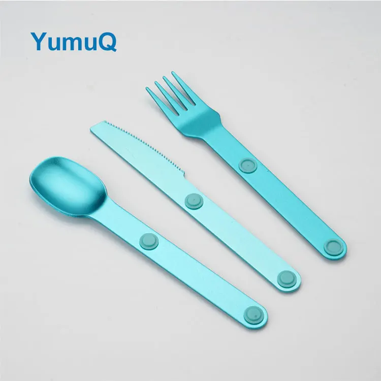 YumuQ Aluminum Serving Camping Utensils Knife Fork Spoon Outdoor Portable Travel Flatware Cutlery Set With Case