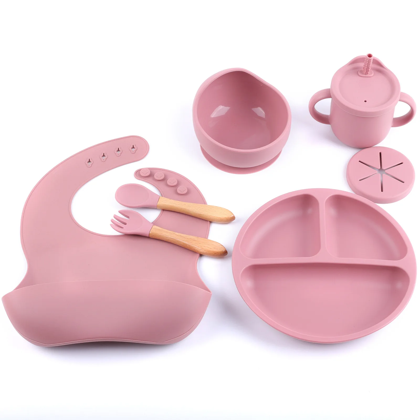 Wholesale Bpa Free Food Grade Silicone Soft Dinnerware Suction Bowls Plate Bib Spoon Kids Dining Baby Feeding Set With Logo