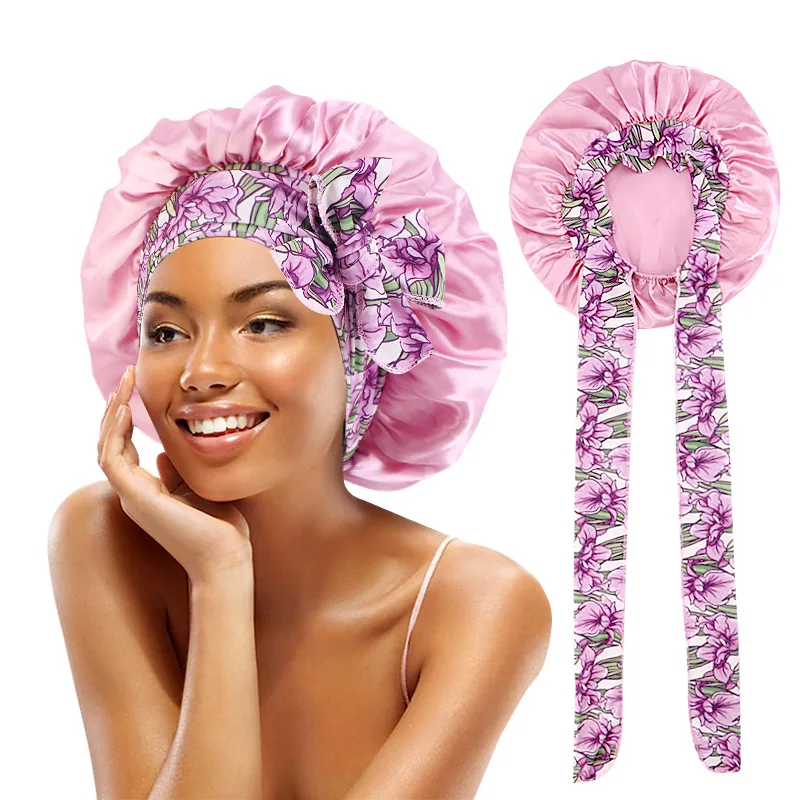Wholesale Cheap Custom Satin Bonnets Solid Color Printed Hijab Sleep Cap for Women Custom hair Bonnets