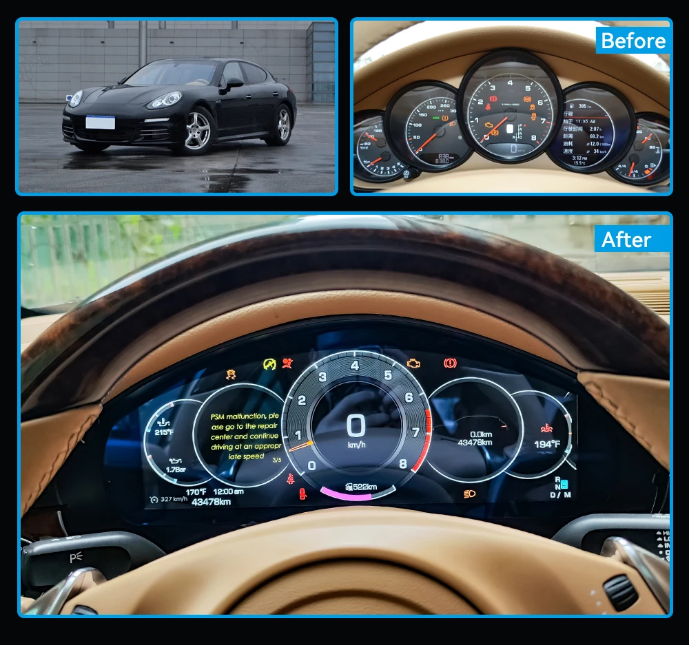Digital Cluster 12.3 Inch Carplay For Porsche Panamera 2010-2017 Multimedia Player Cockpit Speed Meter Car Dashboard Panel