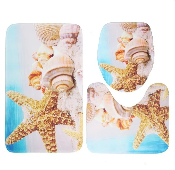 Factory 3-piece set of memory foam  provided Outlet Ocean Shell Bathroom Mat Set Anti-Slip Toilet Carpet Machine Made Bath Mats