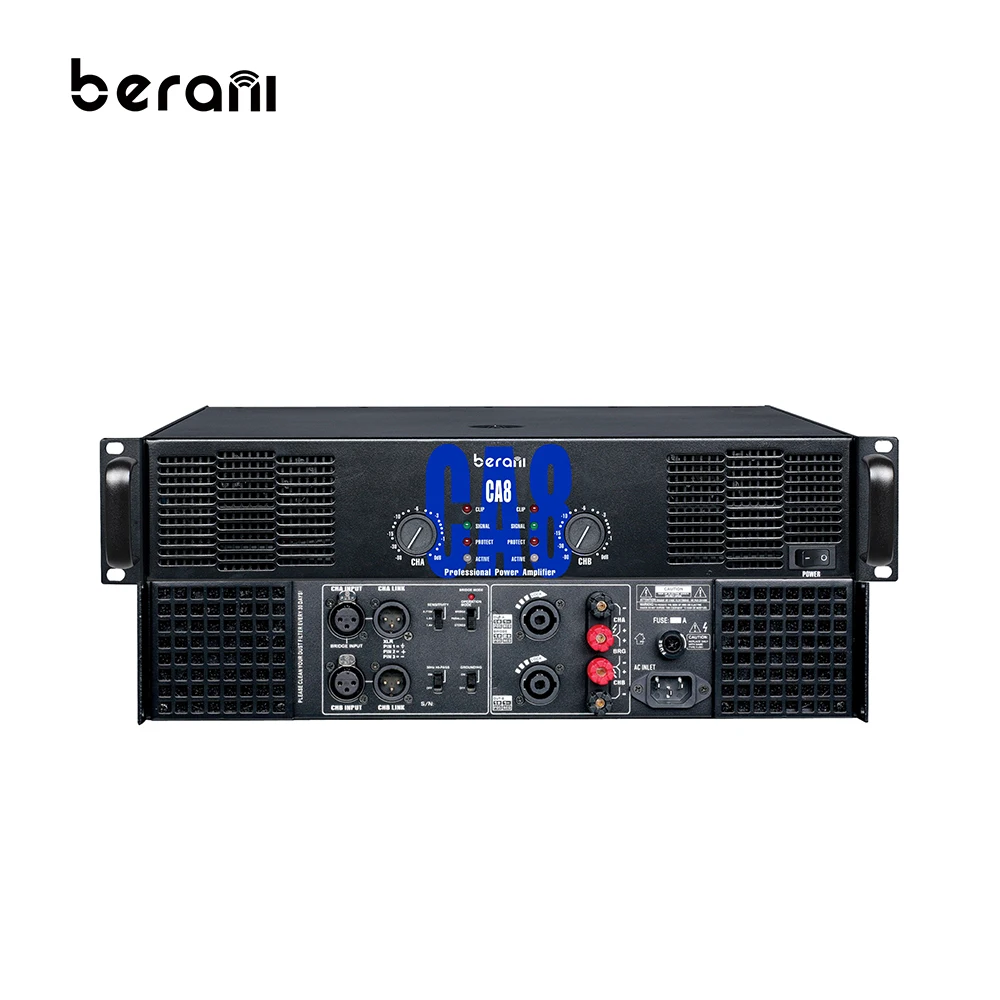 Berani CA8 Лучшая цена 2-канальный 2U 500 Вт * 2 Алюминиевый звуковой