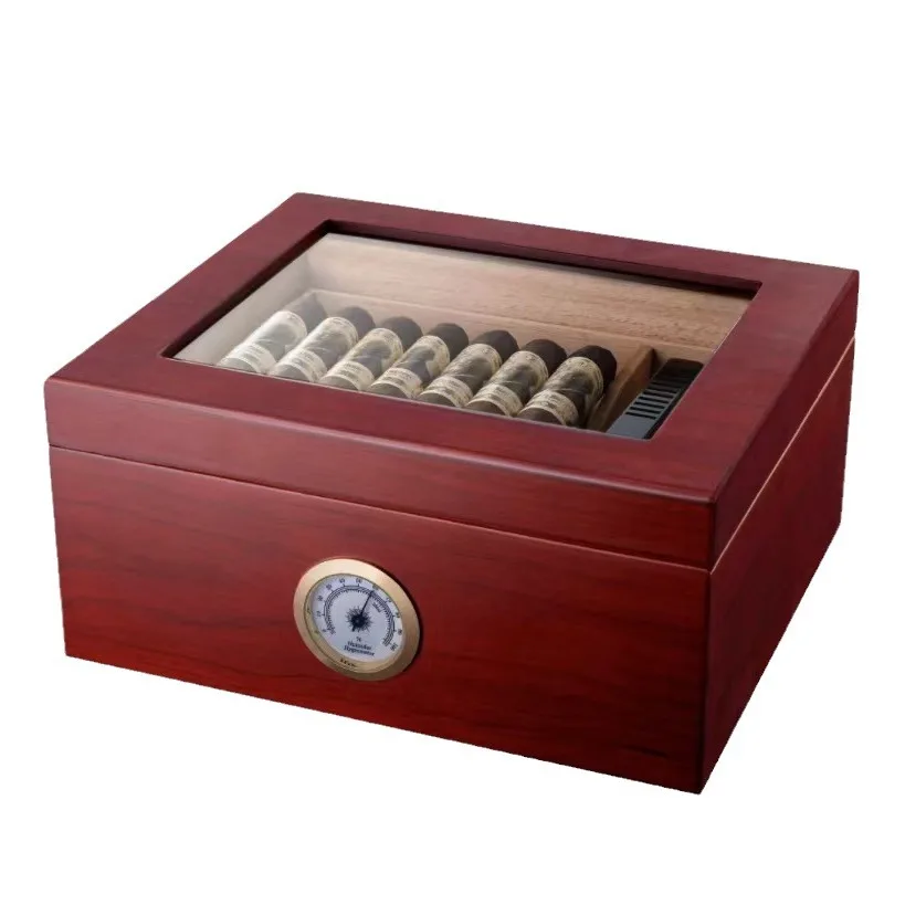 Wholesale Luxury Cedar Cigar Box Ziplock Custom Brand Storage Wooden Case Lock Cabinet Travel Home Mirrored Cigar Humidor