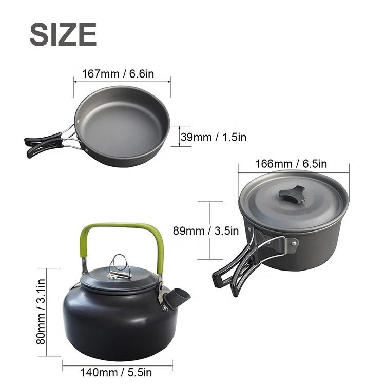 Camping Cookware Set Mess Kit Pots Pan Camping Cooking Set Pots