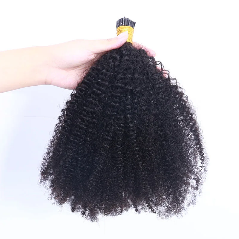 Mongolian Afro Kinky Curly  Microlinks Hair Extensions Virgin Hair 3B 3C I tip Human Hair Extensions Black For Women Keratin