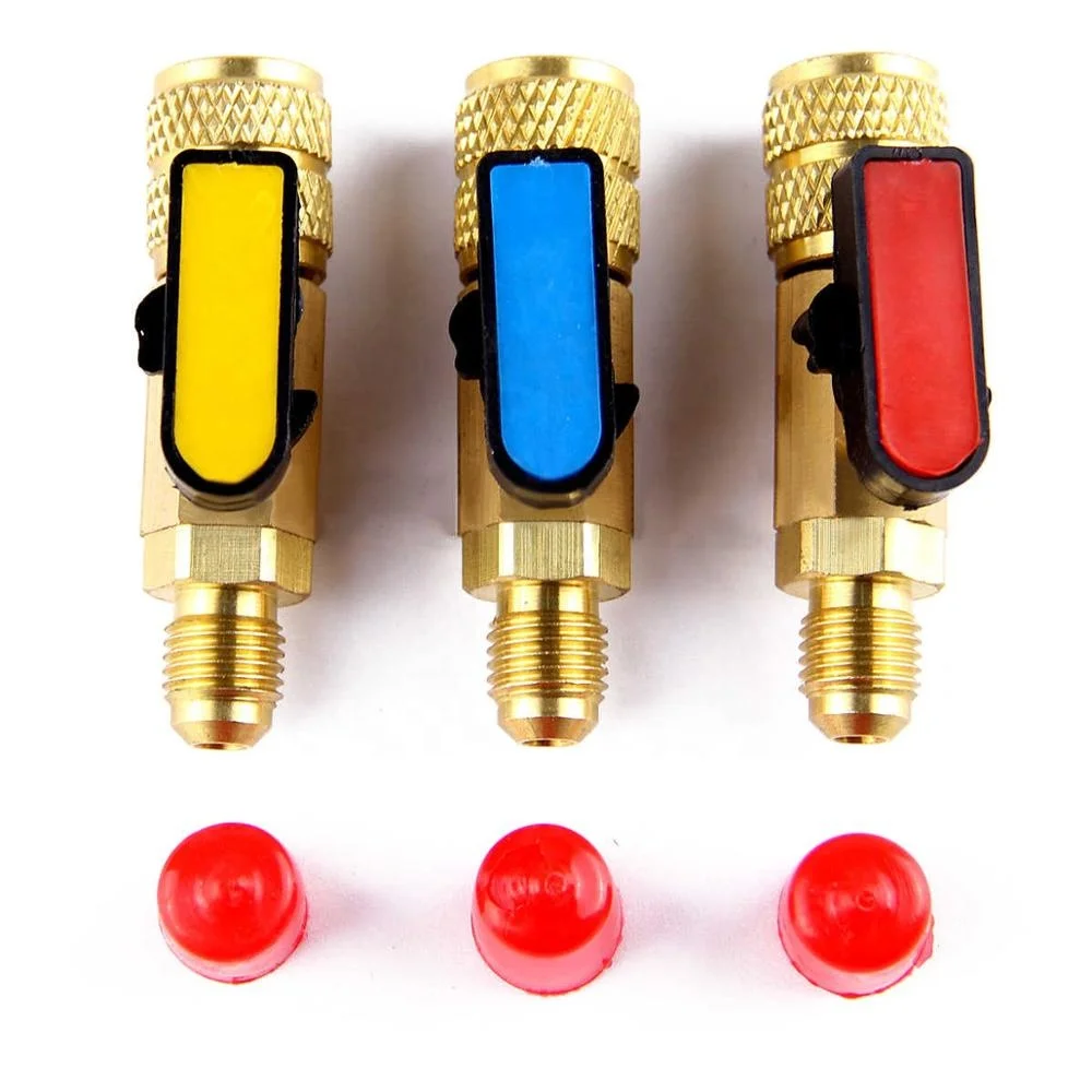 3 Color AC Charging Hoses Brass Straight Ball Valves for Refrigeration Manifold Gauges