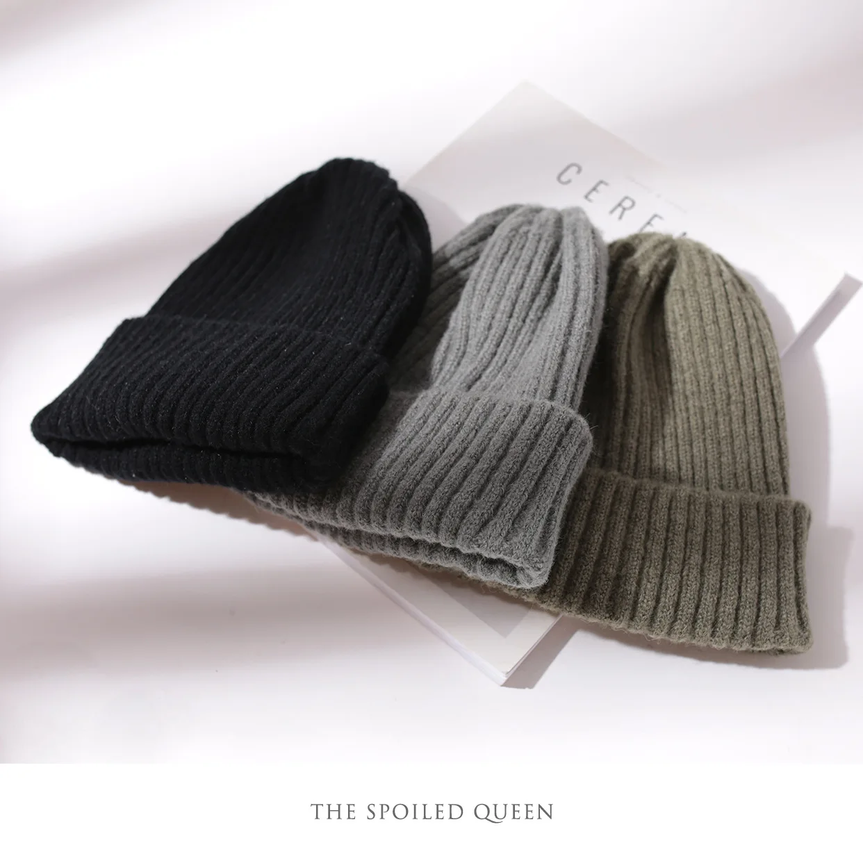 New Autumn And Winter Warm Fleece Acrylic Beanies Knitted Hats Solid Color Custom Embroidery Logo Rib Winter Thick Knitted Hats
