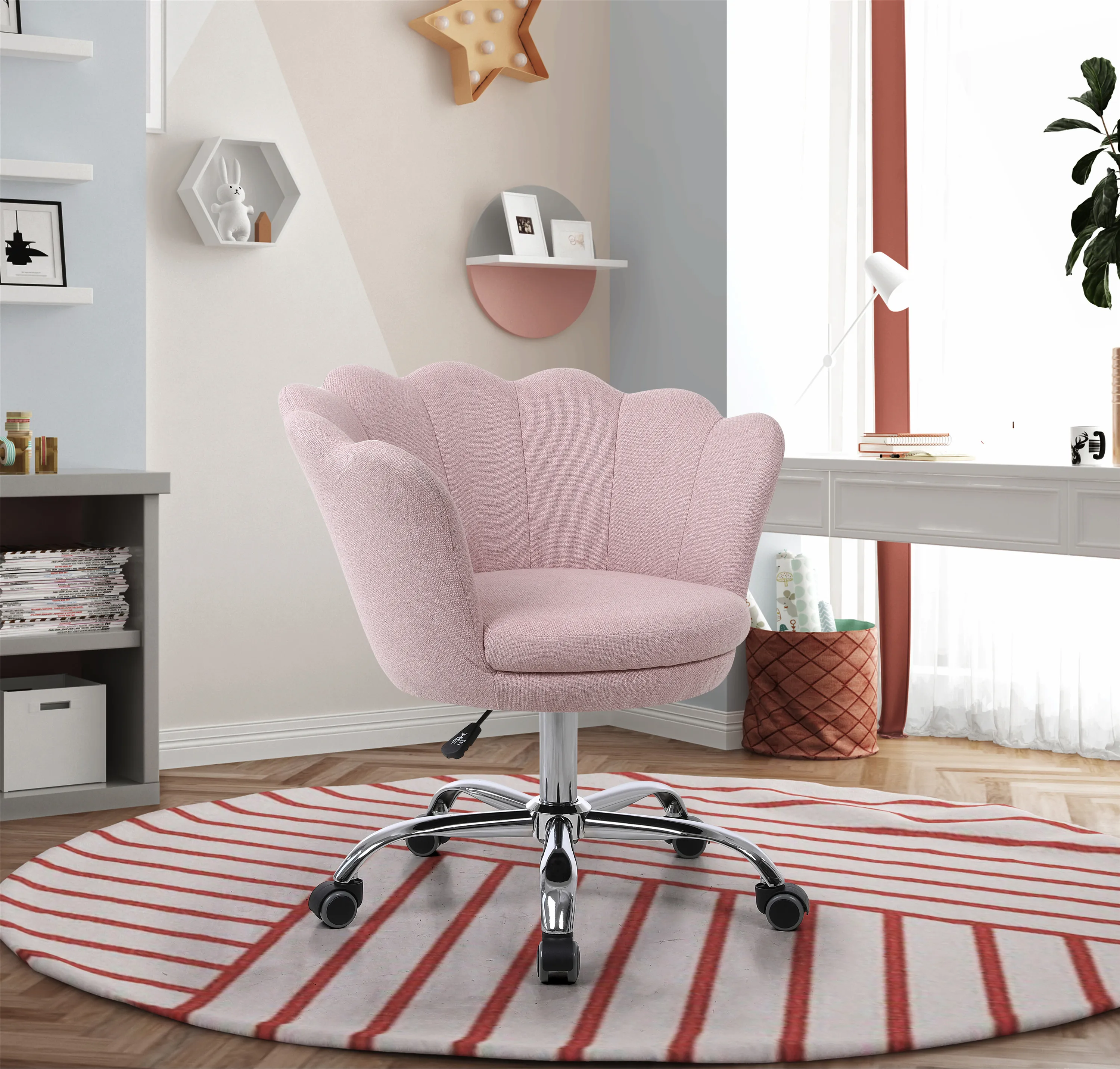 flower pink color lift adjust seating height office swivel chair with armrest