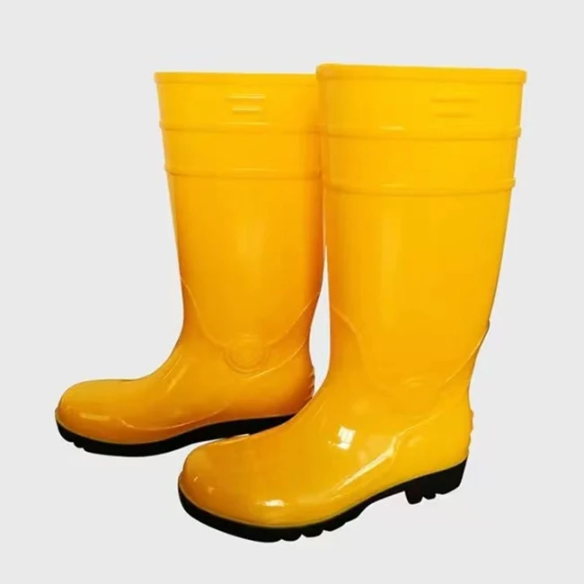 PVC rain boots for men and women with steel soles Yellow rain shoes, anti-skid and wear-resistant construction site water shoes,