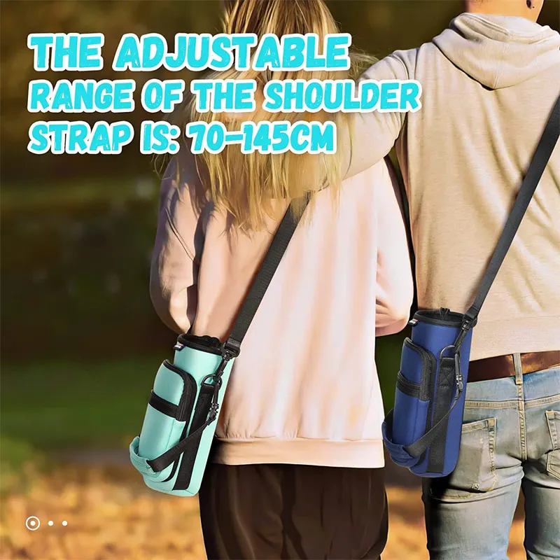 Holder sleeve water bottle 2 pockets neoprene sleeve water bottle carrier holder bag with shoulder