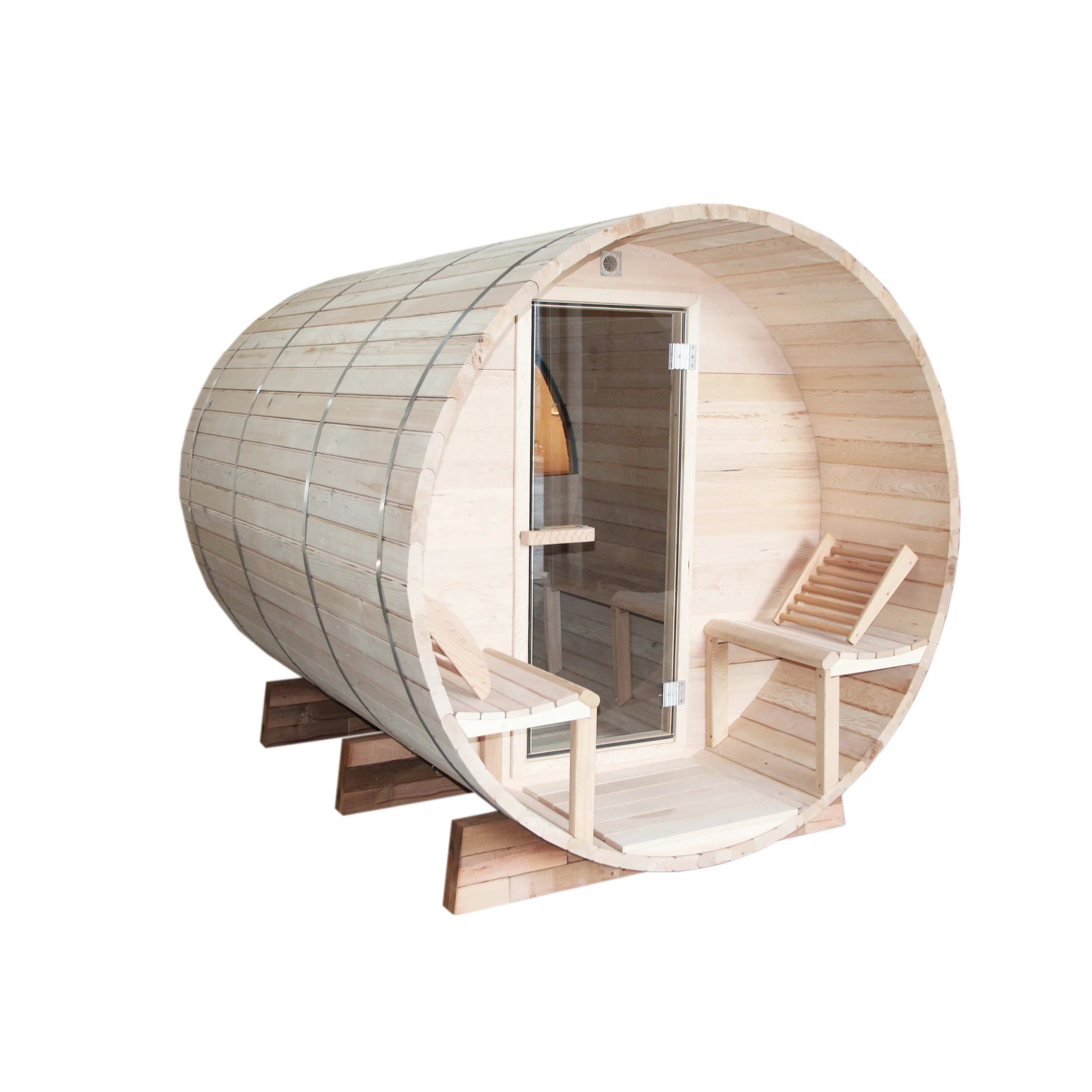 New Arrivals Outdoor Barrel Sauna 4-6 Persons Outdoor Sauna Room With Half Glass Wall