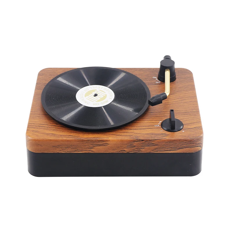Wooden Retro Speaker Desktop Wireless Portable Mini Speaker Retro Gramophone Record Audio