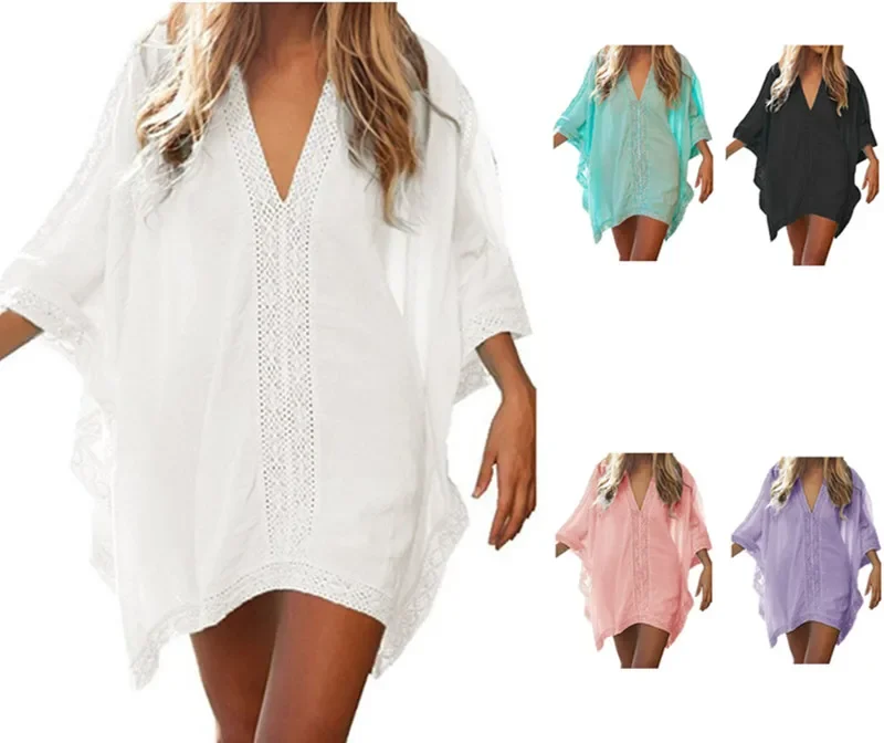 Beach Cover Up Dress Women Lace Bathing Suit Swimsuit Cover Ups Summer Beach Wear Tops Kaftan Tunic Bikini Cover Ups