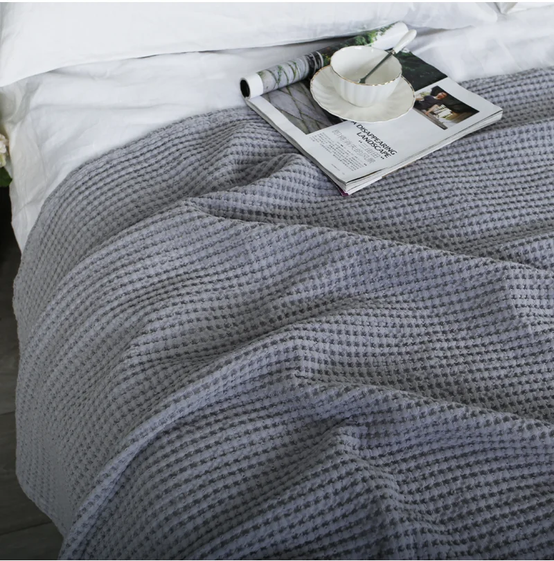 wholesale knitted blanket 100% cotton waffle weave blanket