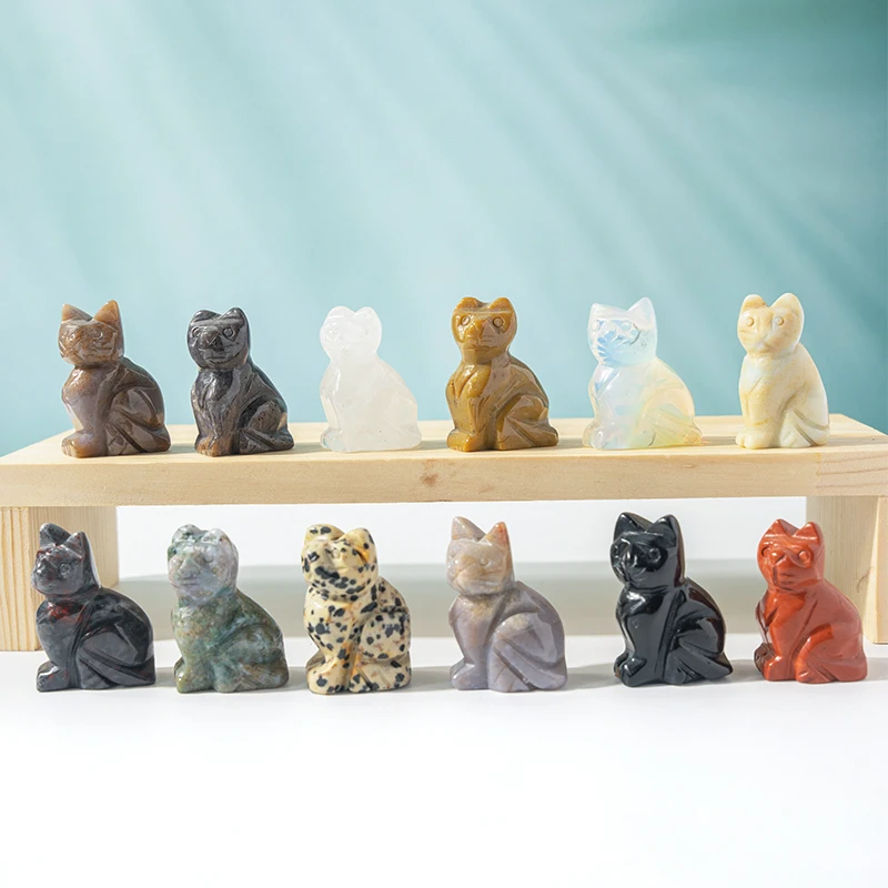 Robin Crystal factory wholesale gemstone animal carvings crystal cat crystal carving wholesale