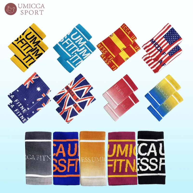 Verchoo Custom Logo Textile Cheap Soft National Country Flag Elastic Knitted Sweat Bands Athletic Exercise Sweatband Wristband