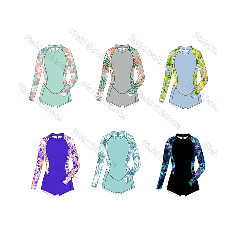 Aide Customized Colourful One Piece Swimsuit Female 2024 Long Sleeve Rash Guards  Swimwear for Women