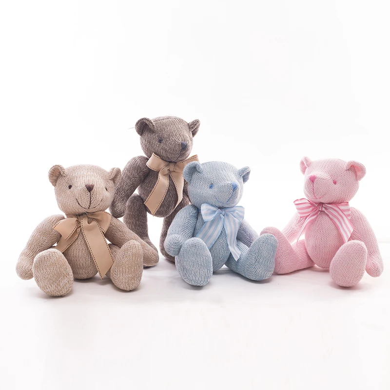 28cm Knitted Teddy Bear Toy Crochet Plush Animal Dolls Handmade Knitted Toys Baby Toys