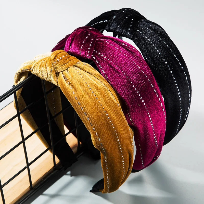 New Crystal Velvet fabric Handmade Knotted Shining Ladies Headband Hair
