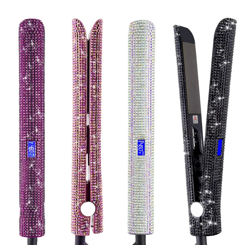 
Professional high temperature ceramics Titanium flat iron best hair straightener bling diamond hair straightening brush 