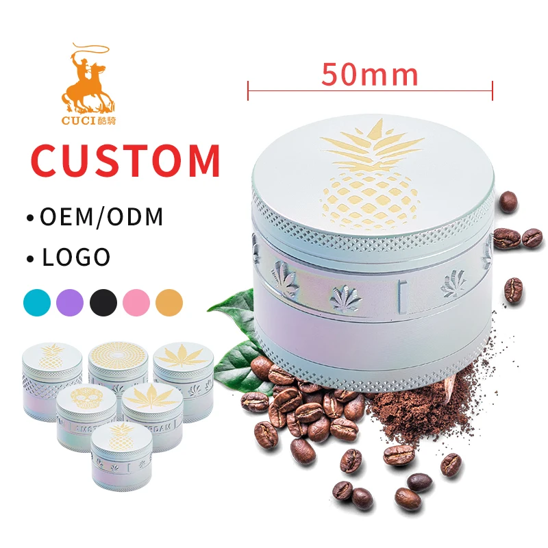 CUCI Wholesale OEM Zinc Alloy Tobacco Grinder 4 Layers 40MM 50MM Metal Herb Grinder Machine for Smoking Shop