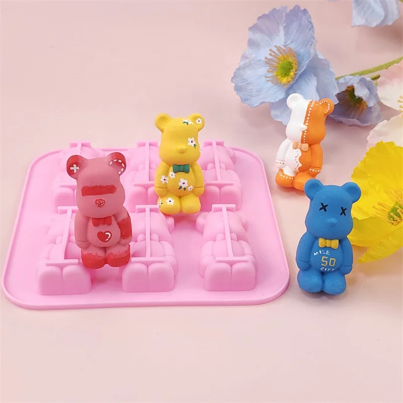 hot selling 6 holes gloomy bear shaped silicone cake mold non stick handmade 3D diy candle mould soap resin mold cake tools