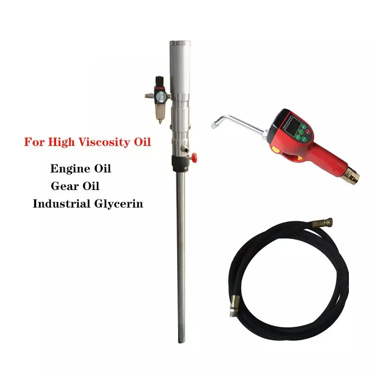 200L Portable Air Lubricating Lube transfer Barrel Pump Pneumatic Oil Drum Pump with Preset Digital Oil Meter Gun