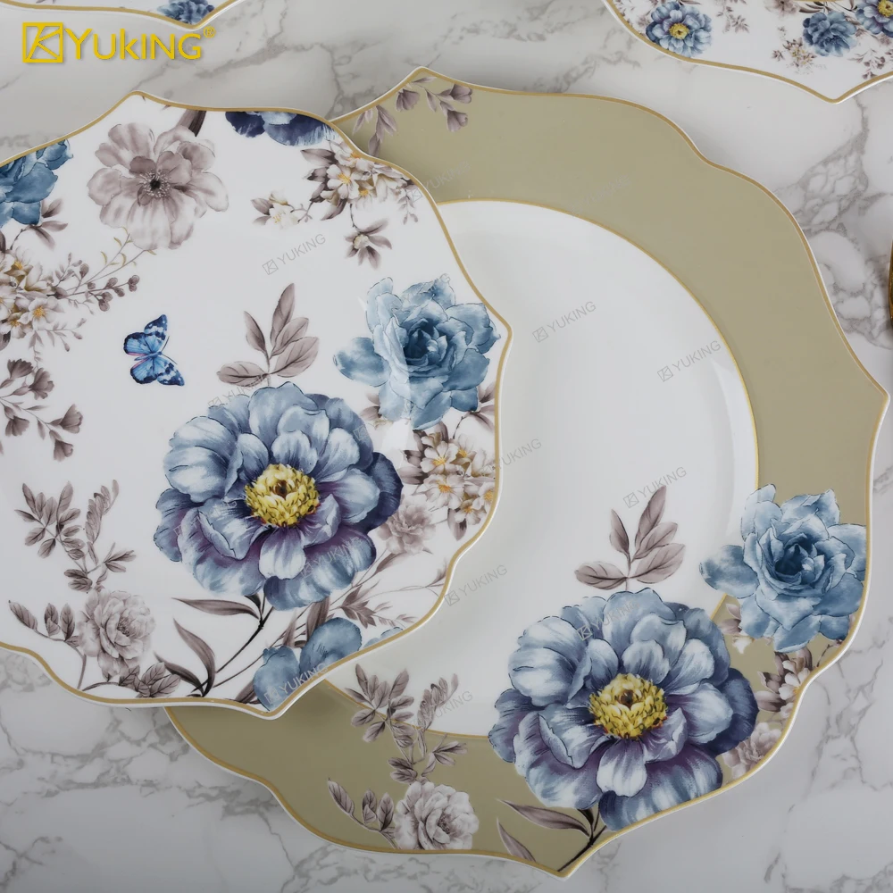 Manufacturer Wholesale 16 pcs Customized Embossed Tableware Applique Tableware Ceramic Dinner Plate Sets