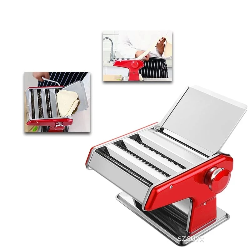 Stainless Steel Manual Pasta Machine with 9 Adjustable Thickness Settings, 2 Noodle Cutter, Suit for Homemade Spaghetti