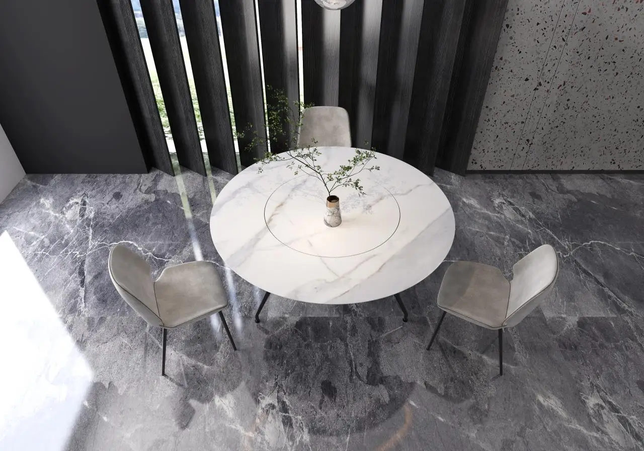 BK CIANDRE round extendable marble dining table set 8 seater for dinner