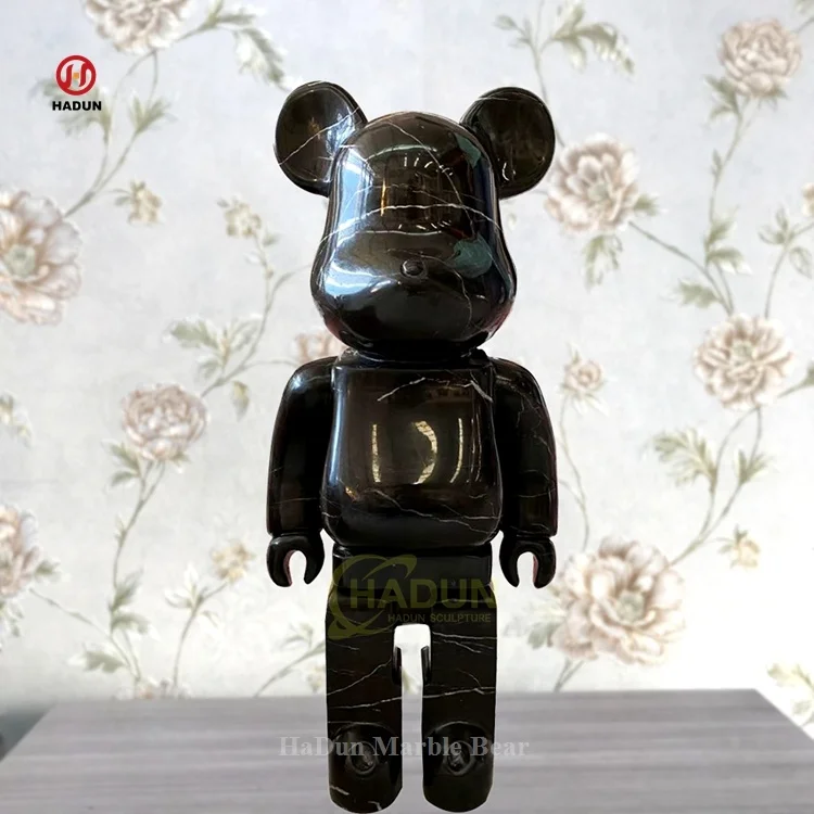 Modern Decoration Hand Carved Natural Stone Marble Large Black Bear Brick Statues bearbrick statue For Sale